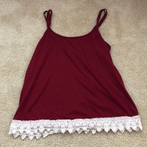 Red cami with lace bottom